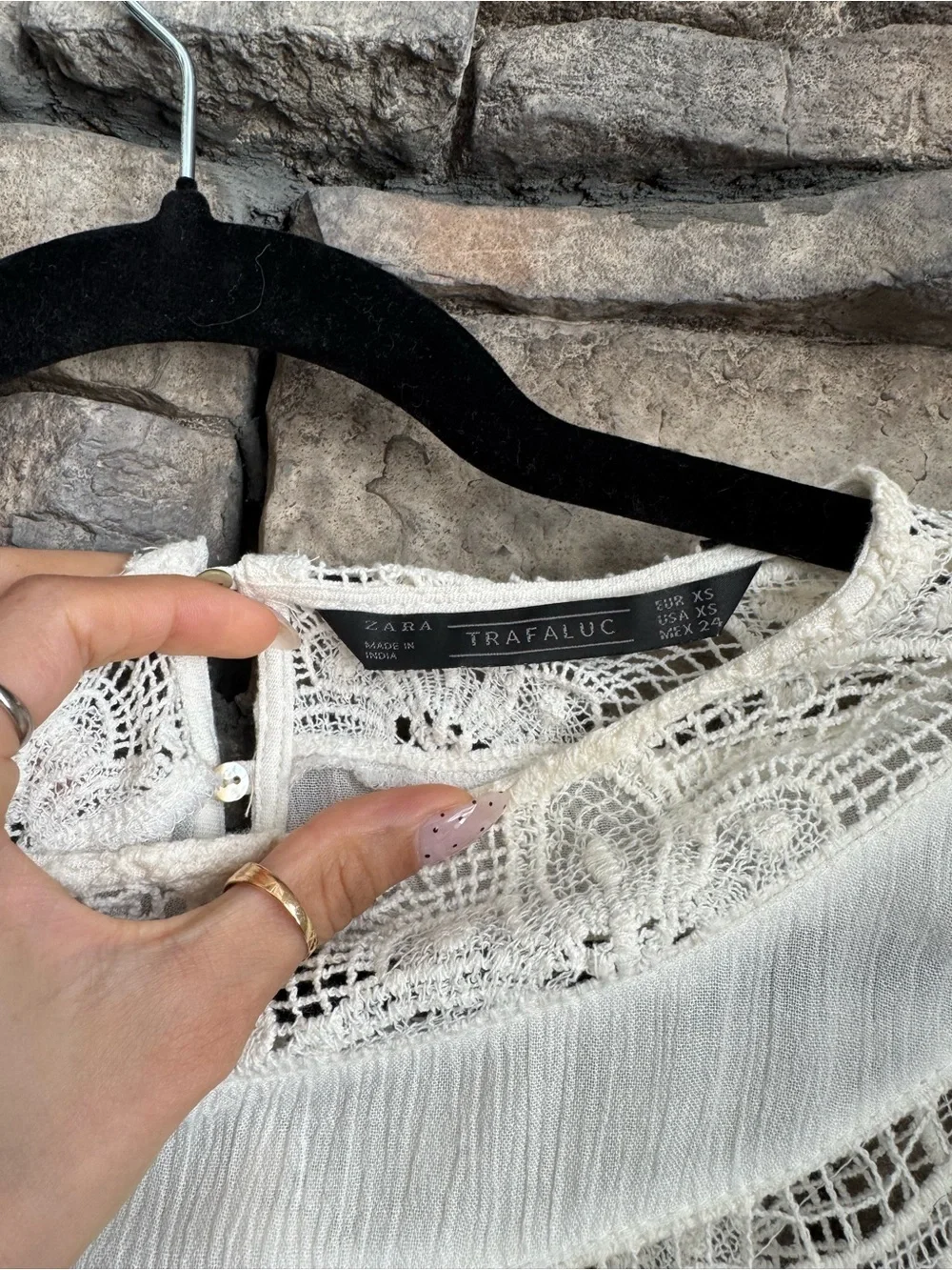 Zara White Crochet Yoke Flutter Sleeve Blouse - Picture 3 of 4